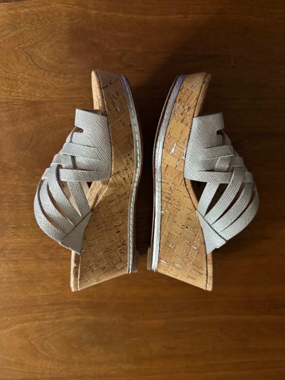 Donald J Pliner Silver Leather & Cork Wedge Sandals - Picture 9 of 10